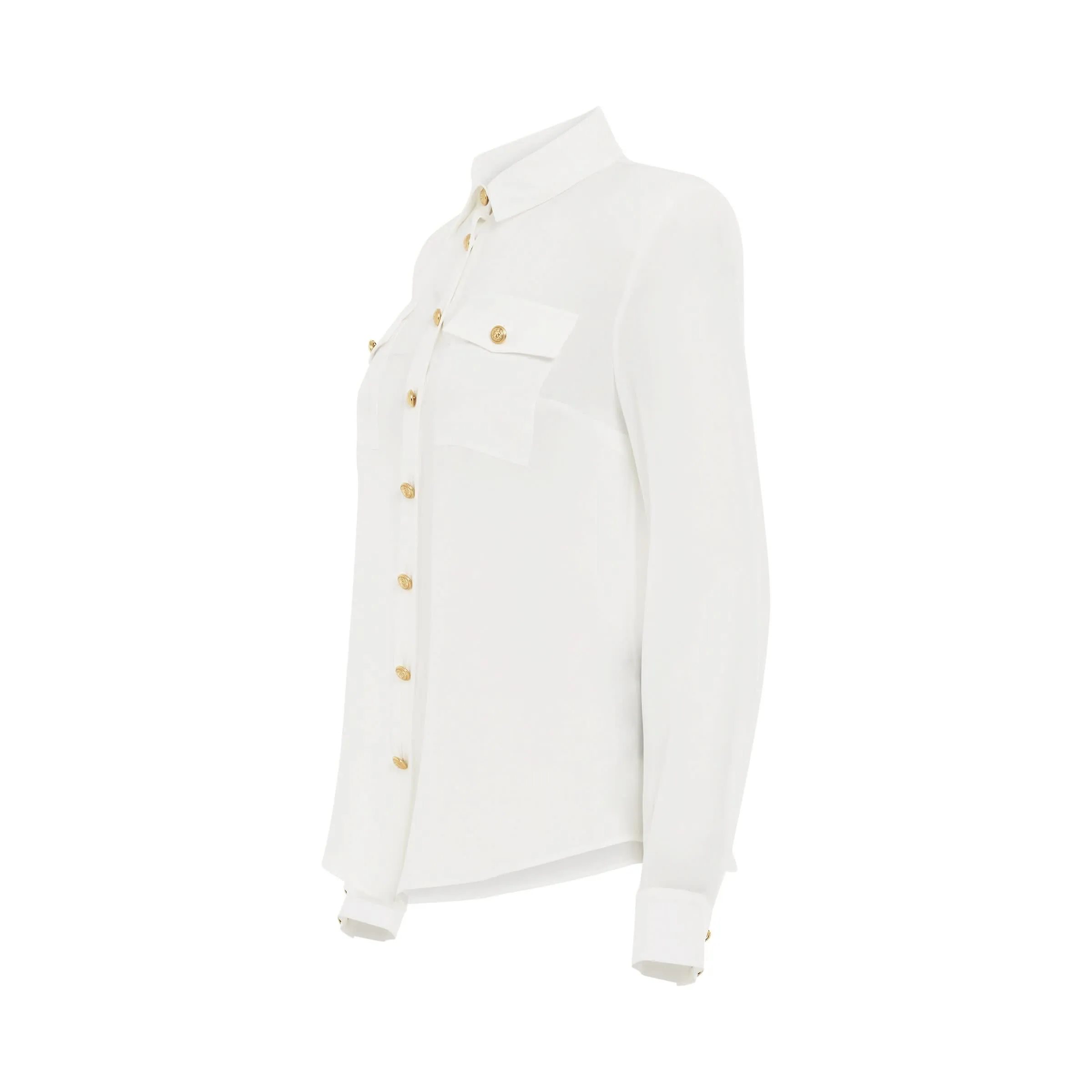 2 Pockets Crepe De Chine Buttoned Shirt in White