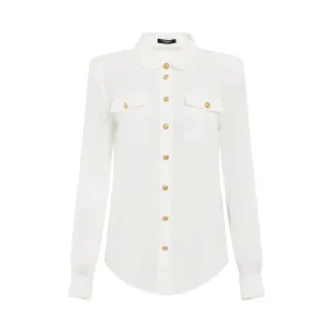 2 Pockets Crepe De Chine Buttoned Shirt in White