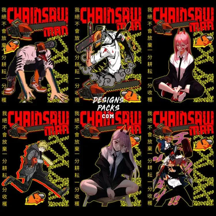 30 Anime Chainsaw Streetwear Designs Bundle PNG   PSD