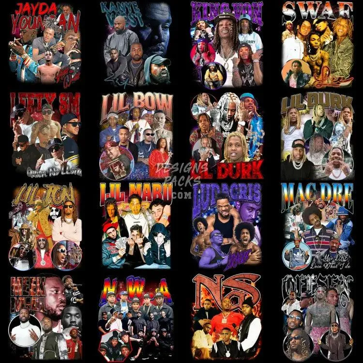 40 Rap Hip Hop Bootleg Stars Designs Bundle PNG