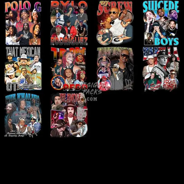 40 Rap Hip Hop Bootleg Stars Designs Bundle PNG