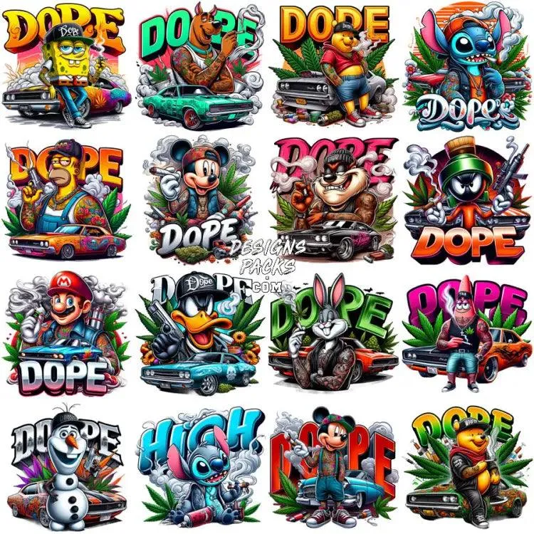 40 Weed Cartoon Gangster Dope 420 Cannabis Marijuana Designs Bundle PNG