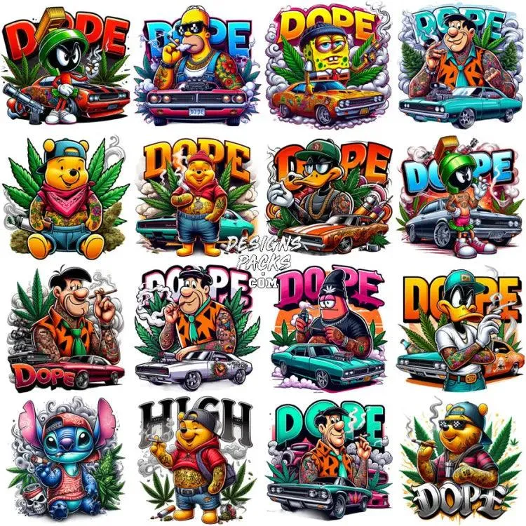 40 Weed Cartoon Gangster Dope 420 Cannabis Marijuana Designs Bundle PNG