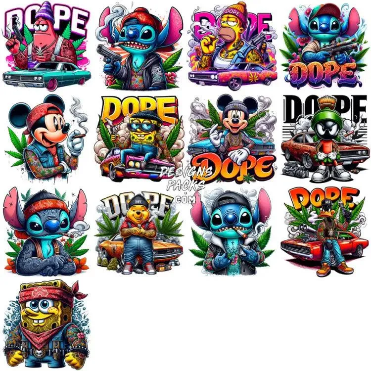 40 Weed Cartoon Gangster Dope 420 Cannabis Marijuana Designs Bundle PNG