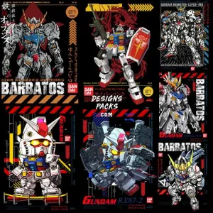 7 Robot Anime Streetwear Designs Bundle PNG   PSD