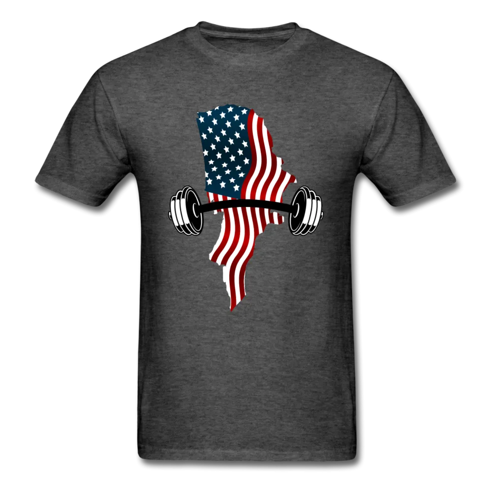 American Flag Dumbbells Fitness Gym Shirt, Lift Heavy Tee, Weight Lifting Tee - Trendy Workout Shirt, Motivation Workout Shirt