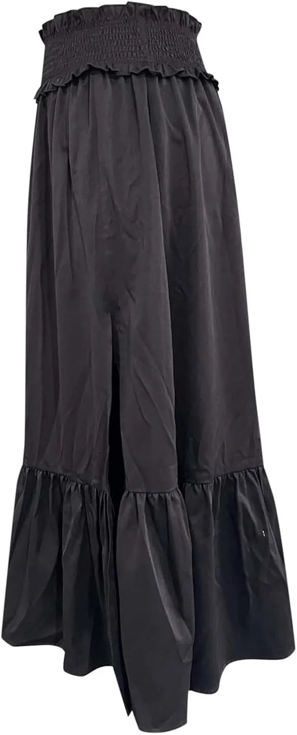 Beach Skirt for Summer Vacation Womens Midi High Elastic Waist Tummy Control Ruffles Maxi Skirts Casual Streetwear