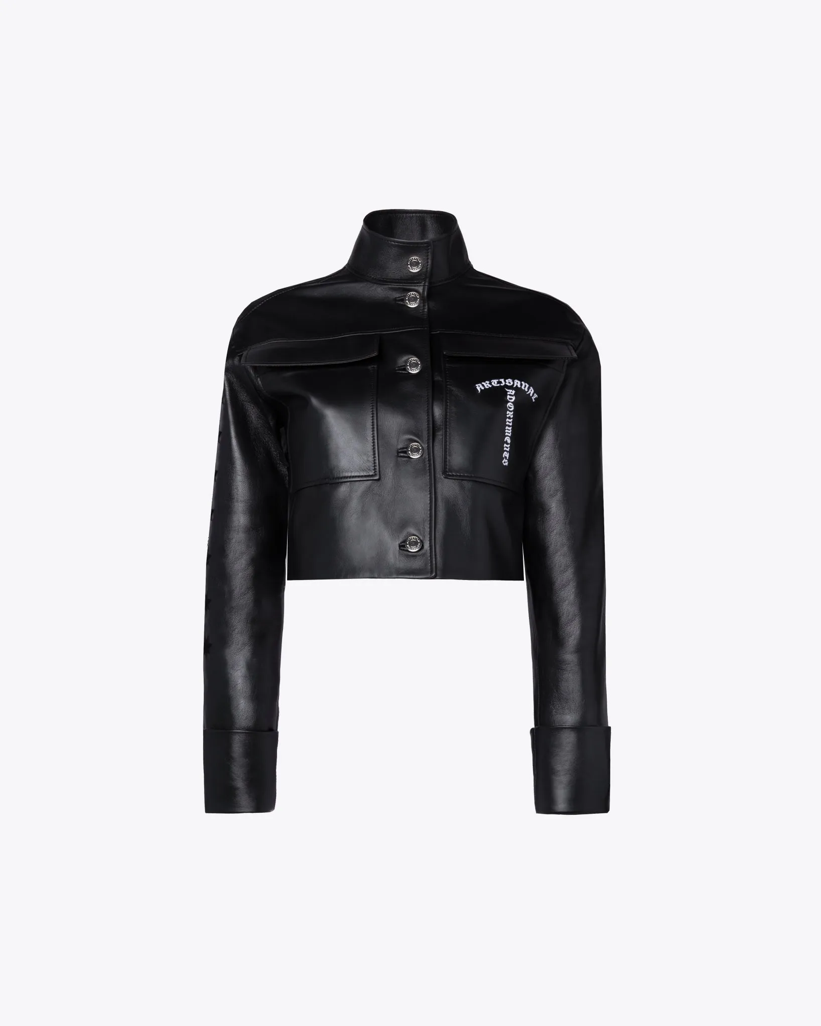 BLACK CROPPED LEATHER JACKET WITH POCKETS