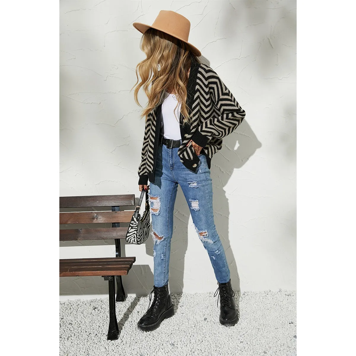 Bohemian Striped V Neck Cardigan