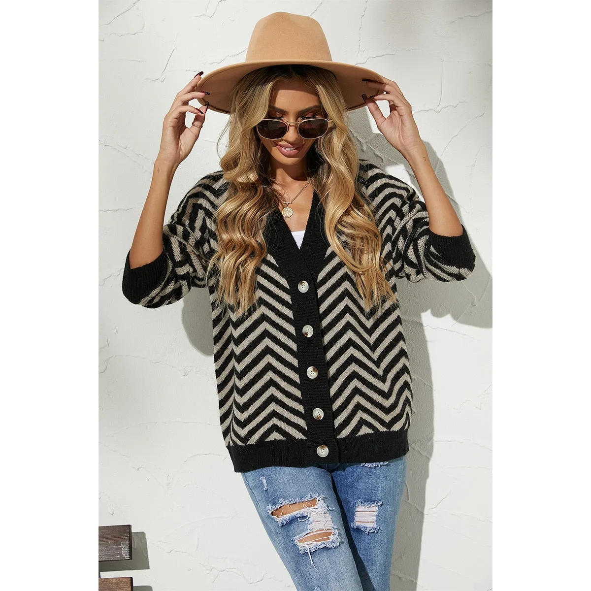 Bohemian Striped V Neck Cardigan