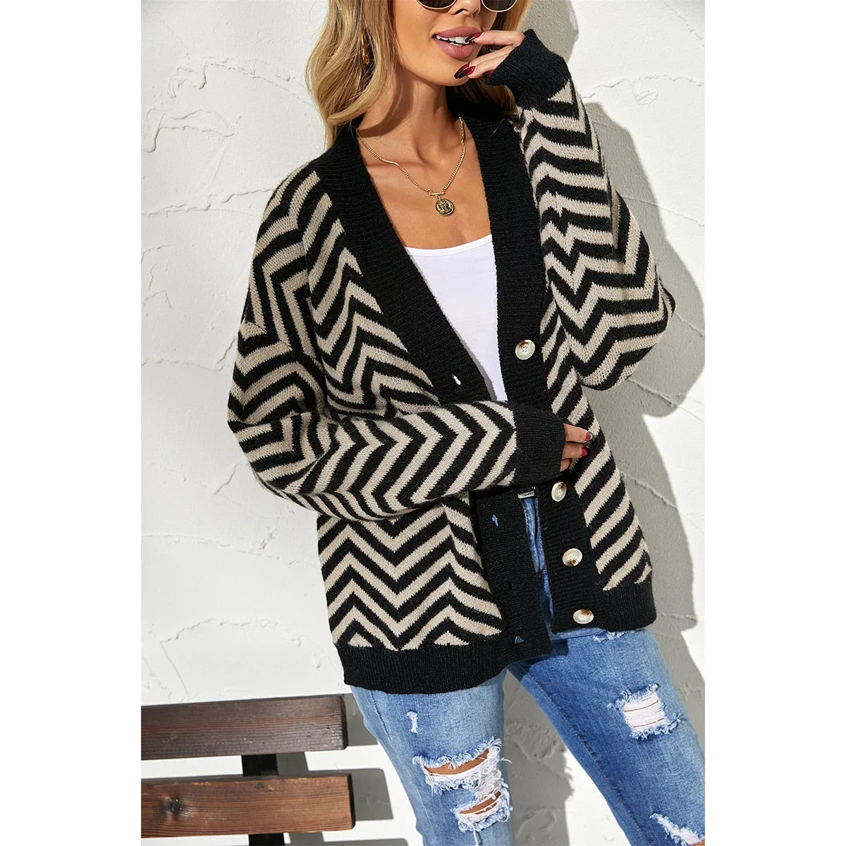 Bohemian Striped V Neck Cardigan