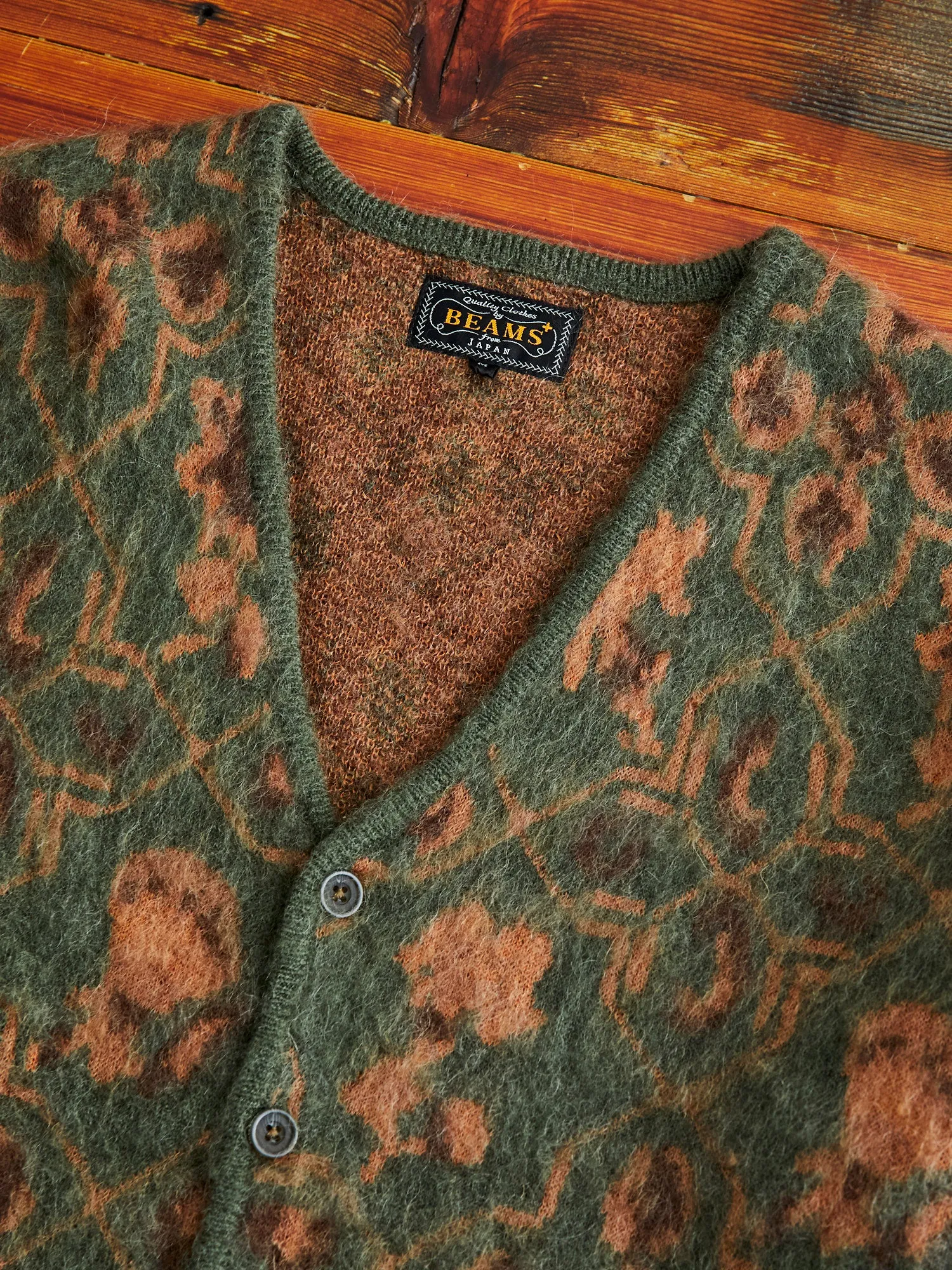 Botanical Pattern Jacquard Cardigan in Olive