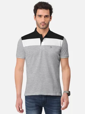 BULLMER Grey Melange Trendy Printed Half Sleeve Polo T-shirt for Mens