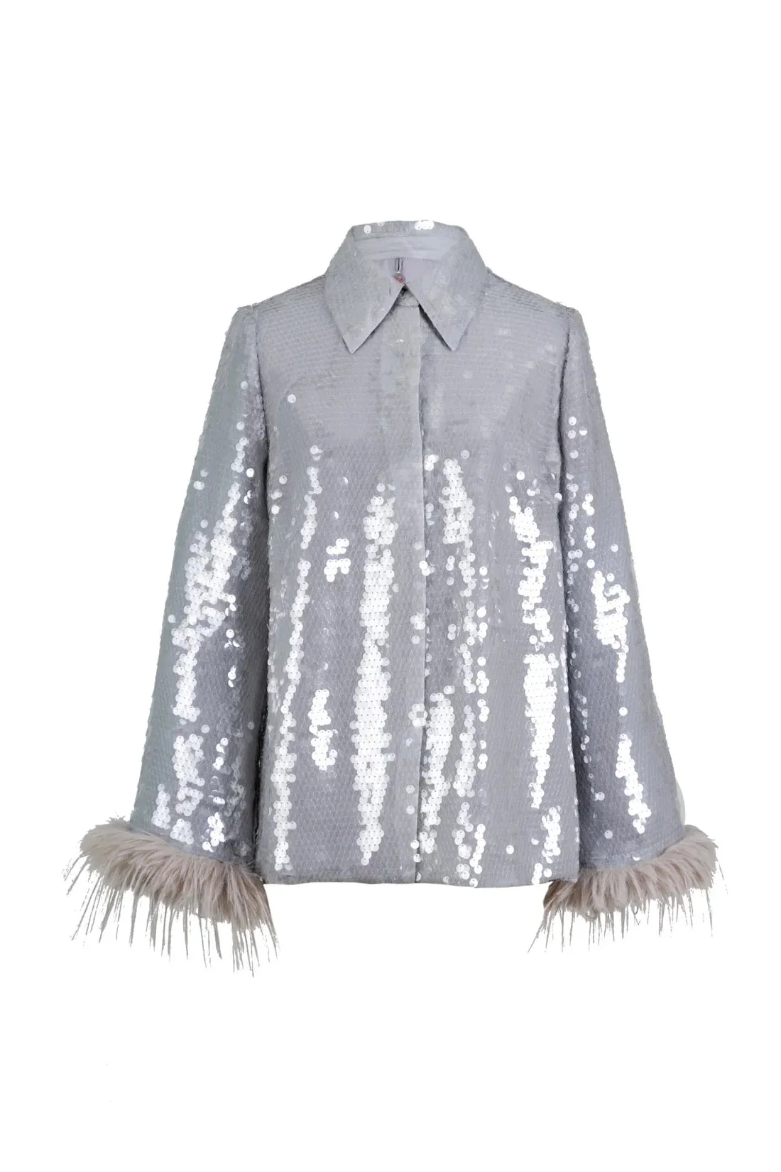 Celia B Oasis Dazzling Sequin & Feather Trim Grey Shirt & Trousers
