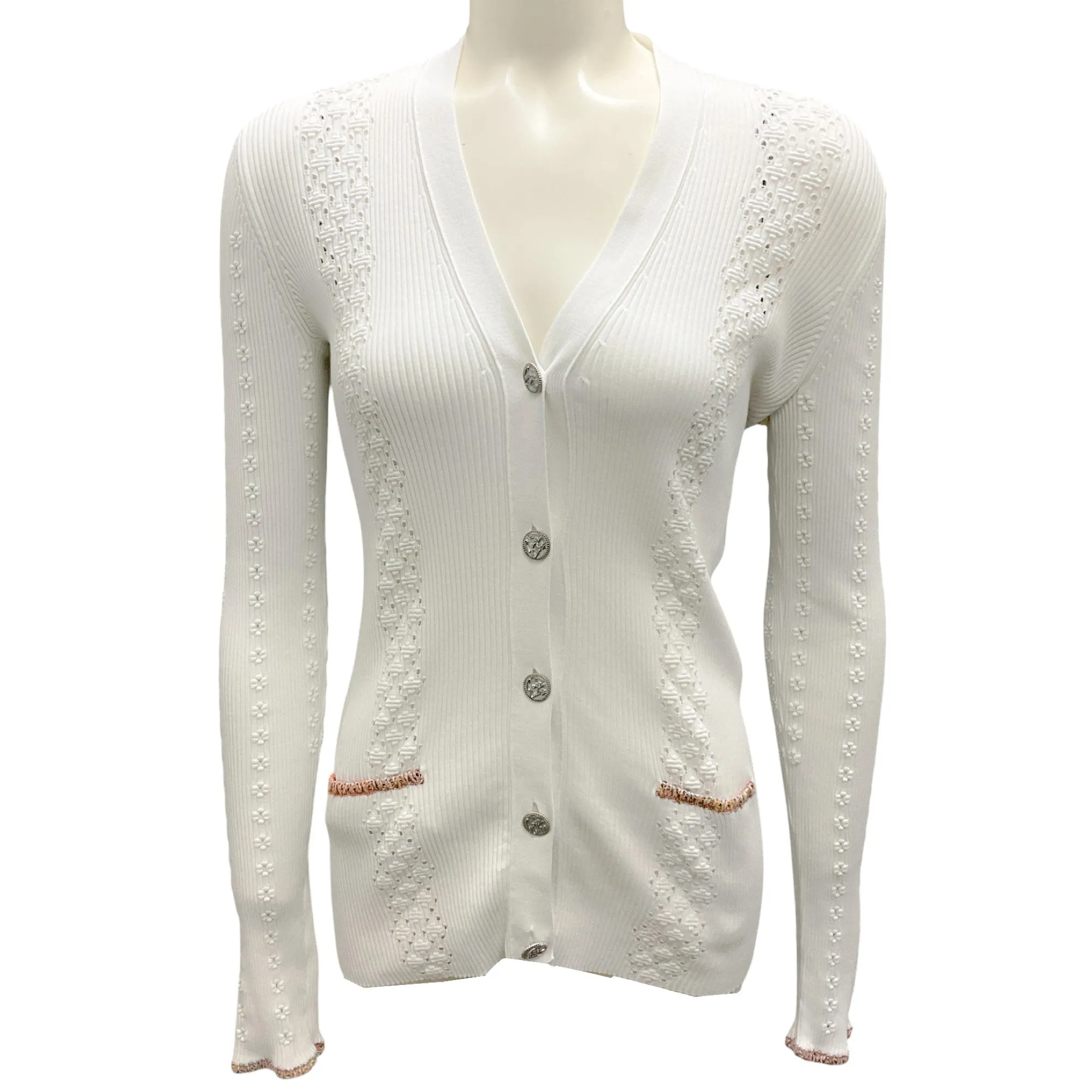 Chanel White Multi 2017 Trimmed Ribbed Coco Cuba Cardigan