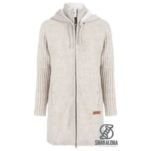 Chic Long Ladies Woollen Jacket with CottonLining and Detachable Hood