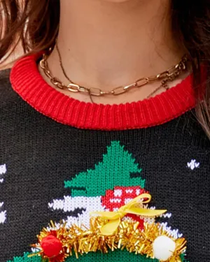 Christmas Tree Snow Pattern Round Neck Long Sleeve Knit Sweater Casual Pullover