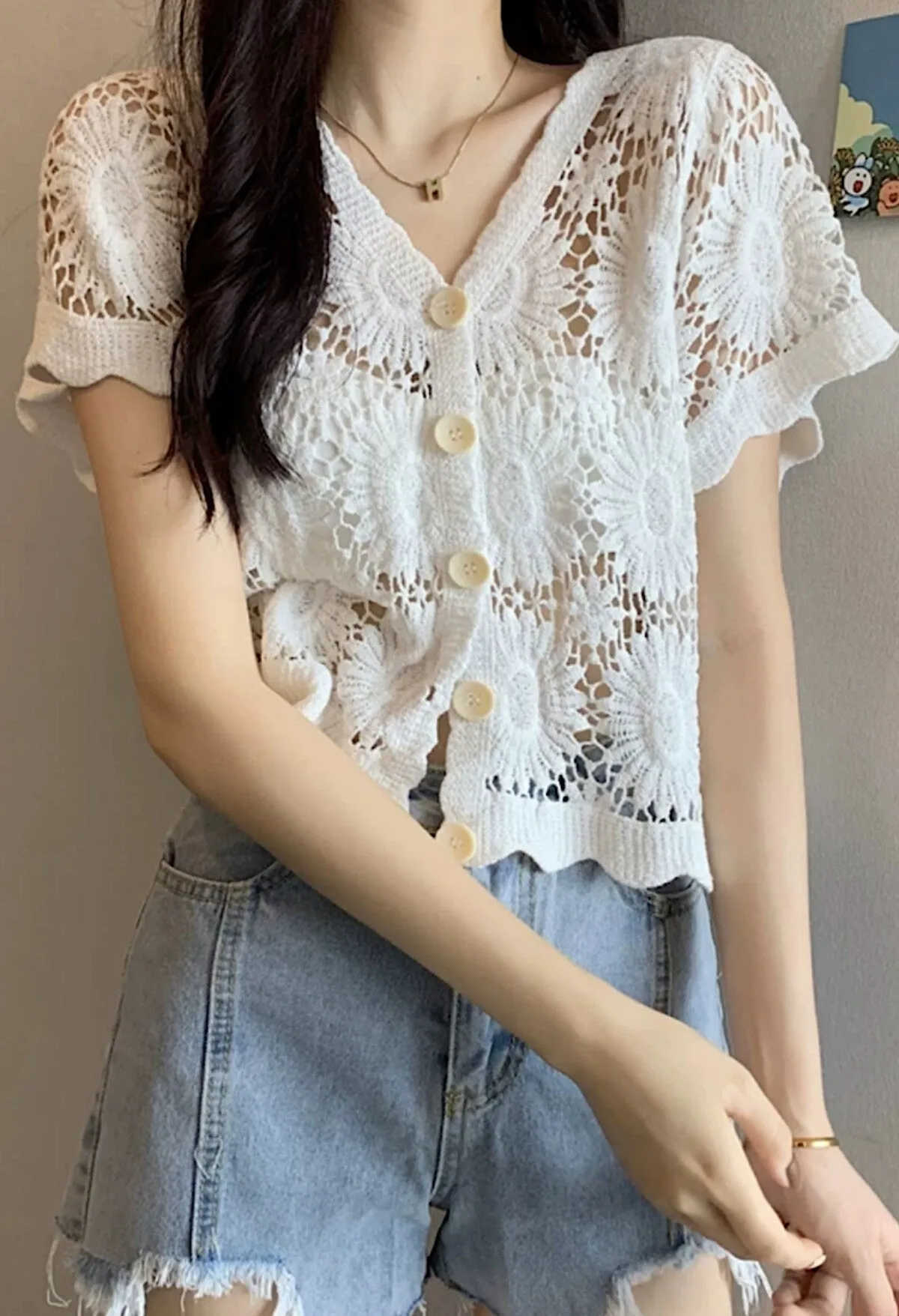 CLARINSSE cotton crochet vest