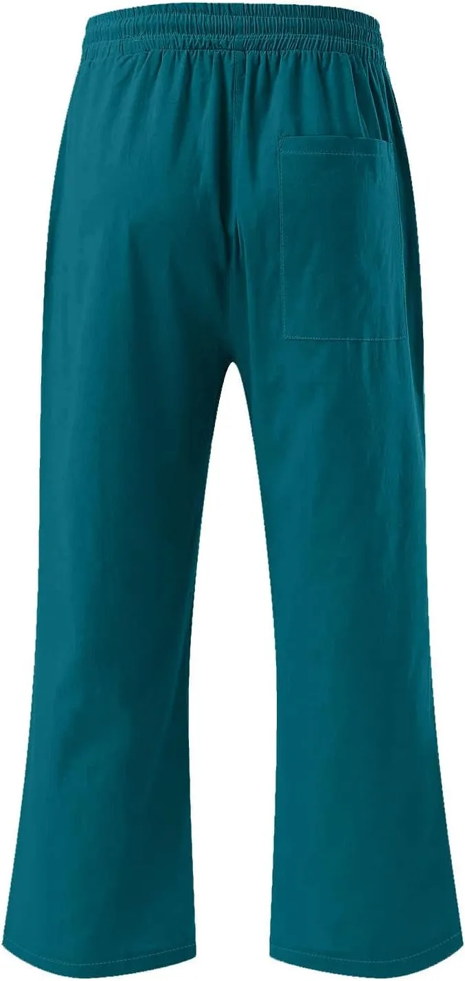 Cotton Linen Capris for Women Casual Summer High Waisted Wide Leg Capri Pants Lightweight Loose Cropped Trousers Solid