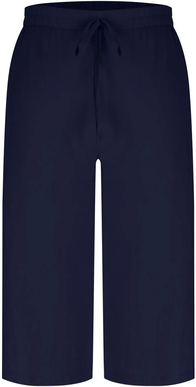 Cotton Linen Cropped Pants Women 3/4 Length Trousers Solid Wide Leg Capri Pant Summer Breathable Trouser Baggy Capris