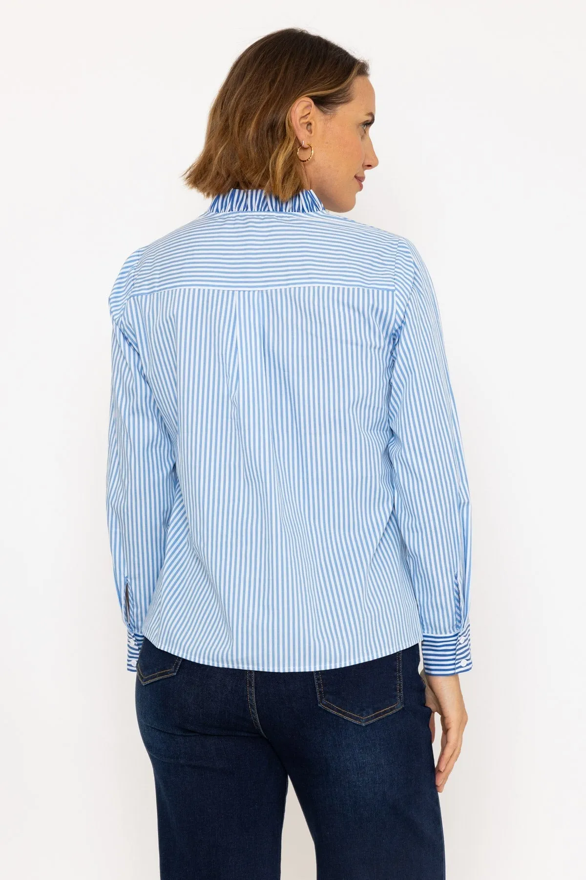 Cotton Ruffle Placket Shirt in Blue