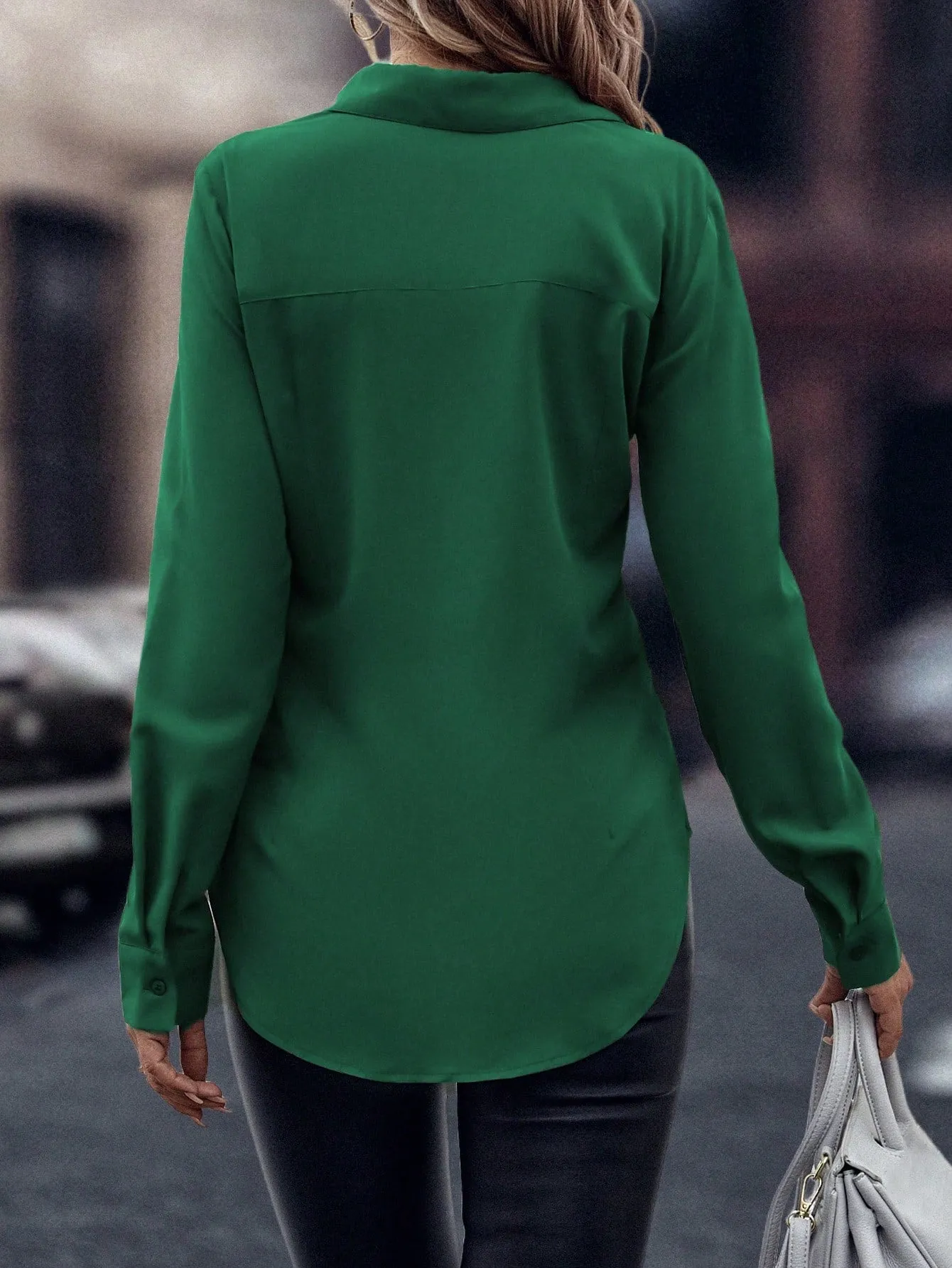 Curved Hem Hidden Button Through Shirt