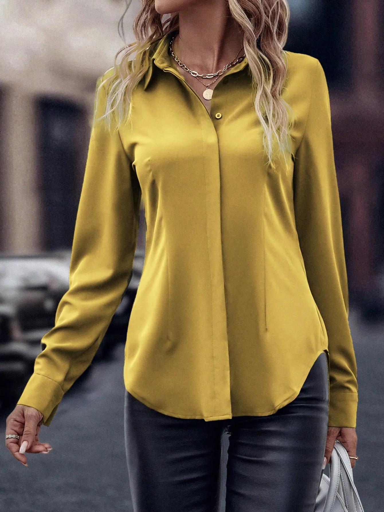Curved Hem Hidden Button Through Shirt