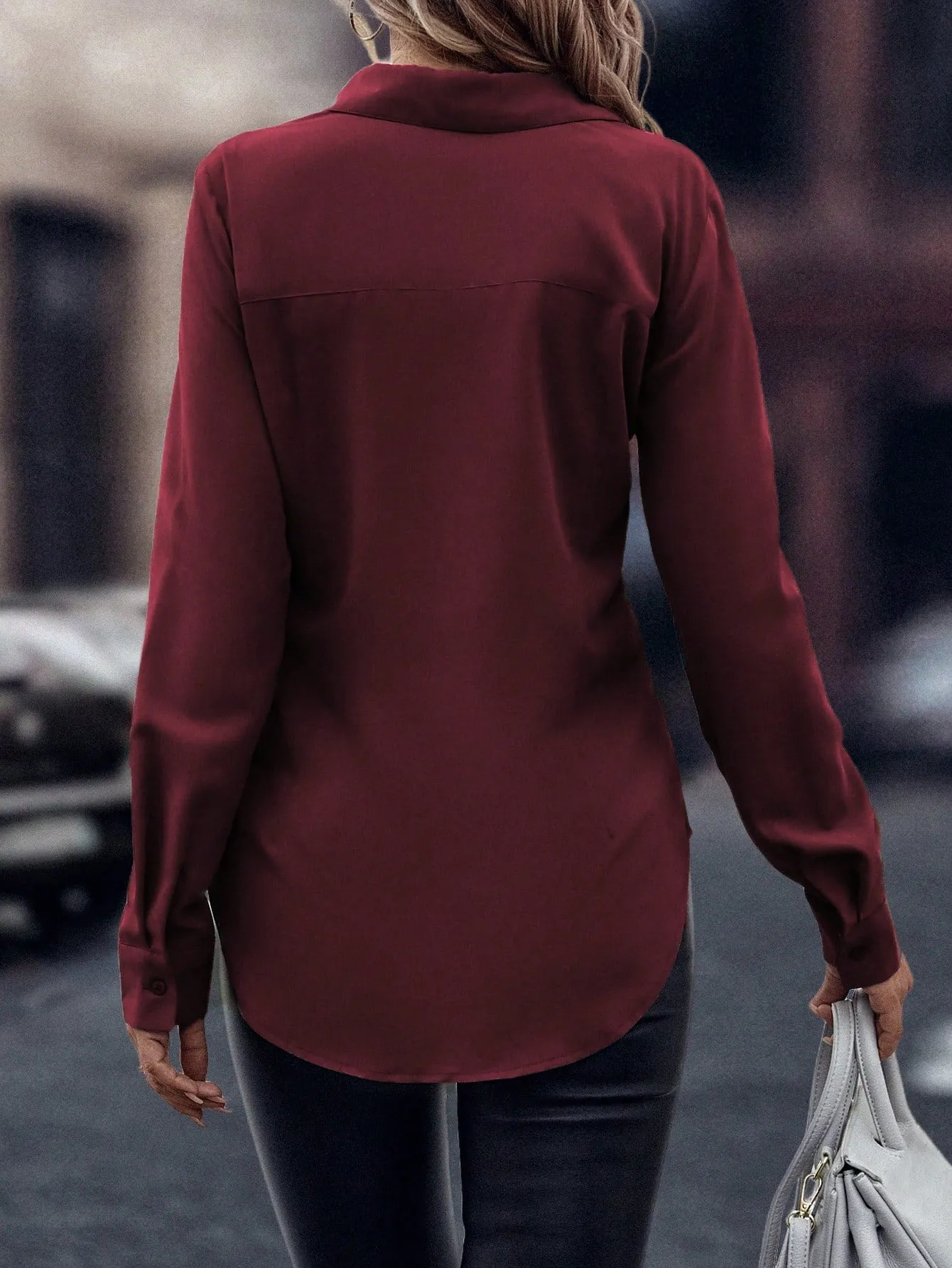 Curved Hem Hidden Button Through Shirt