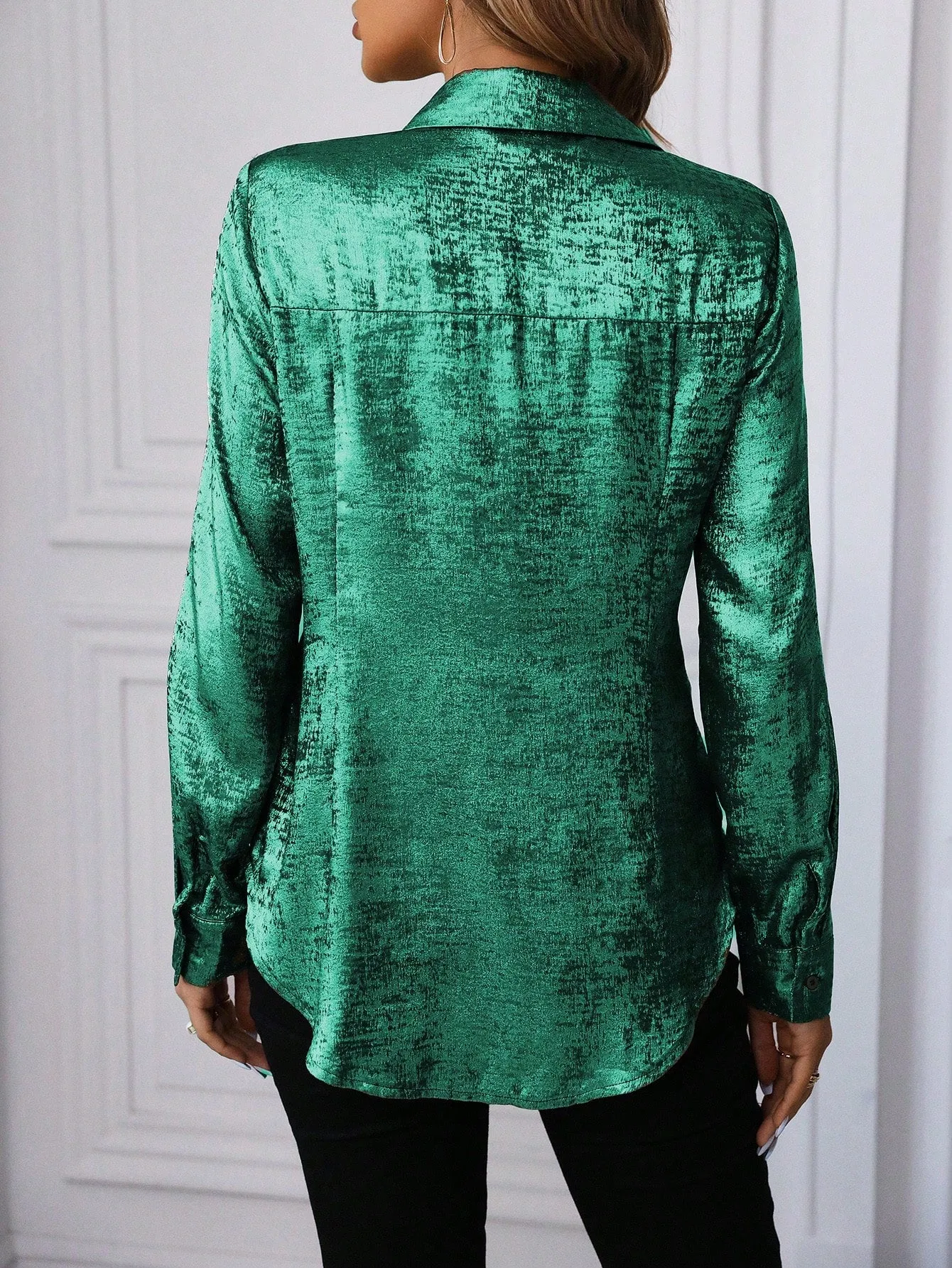 Curved Hem Hidden Button Through Shirt