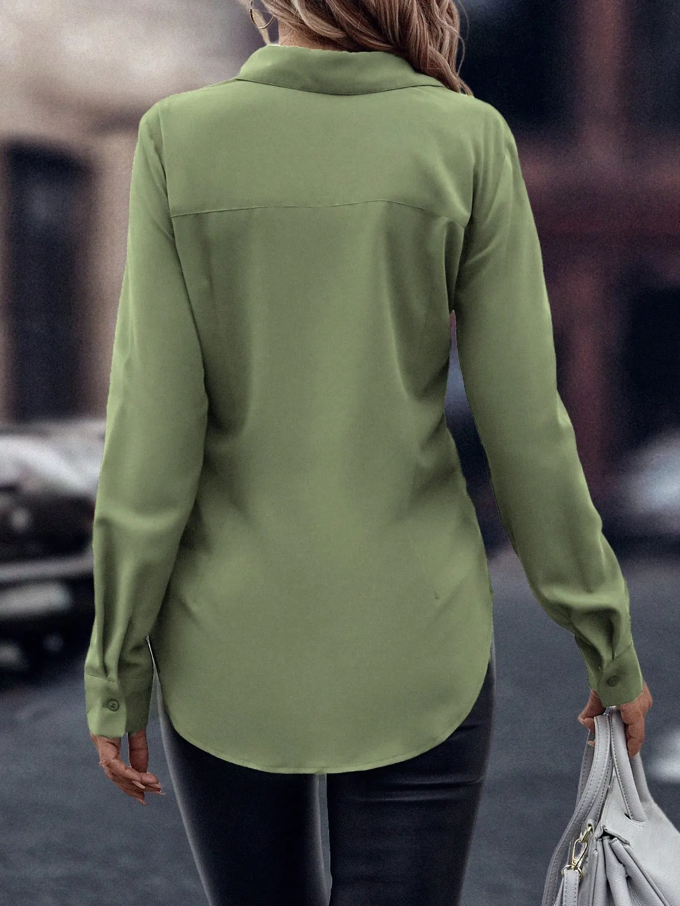 Curved Hem Hidden Button Through Shirt