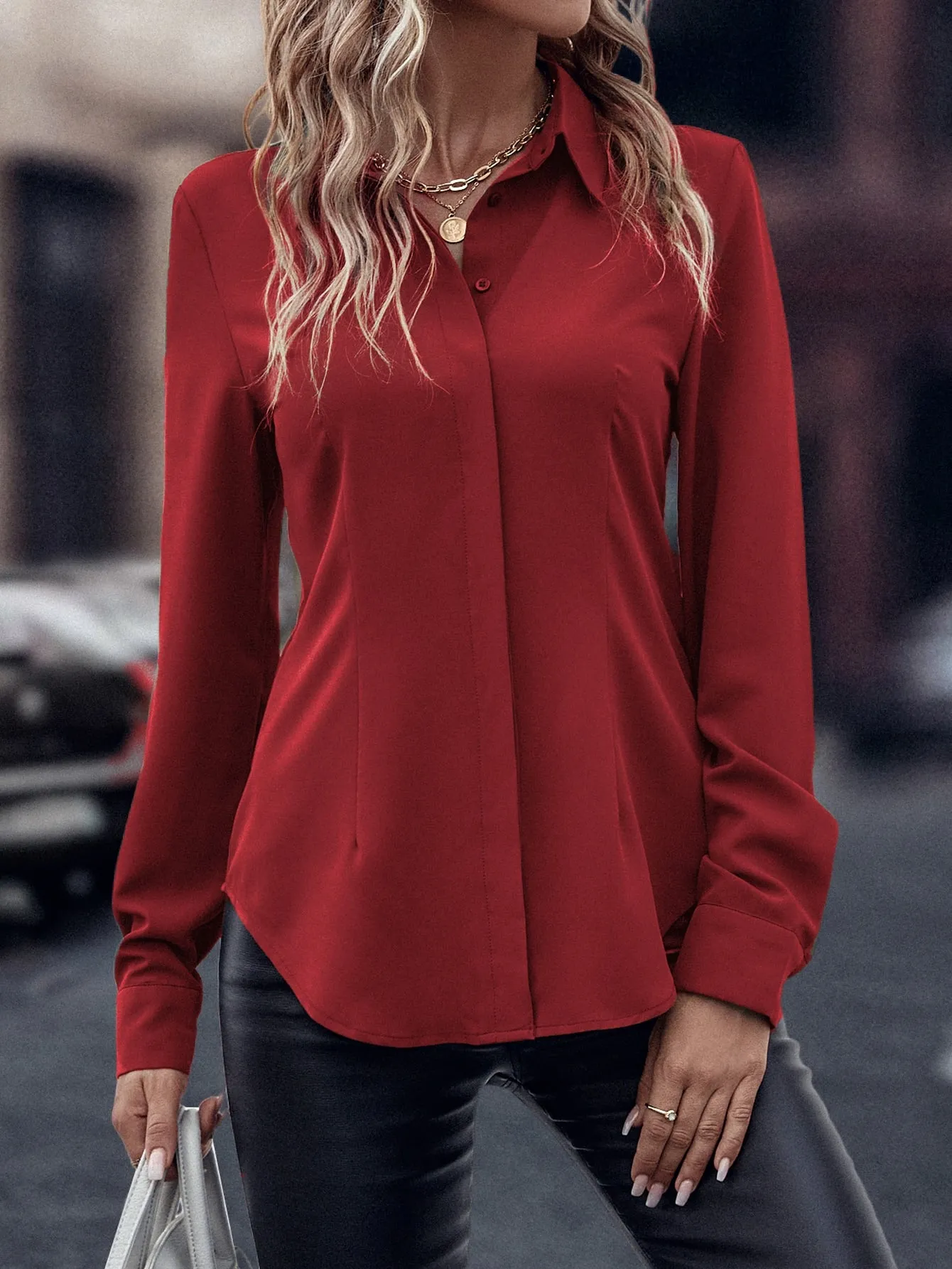 Curved Hem Hidden Button Through Shirt