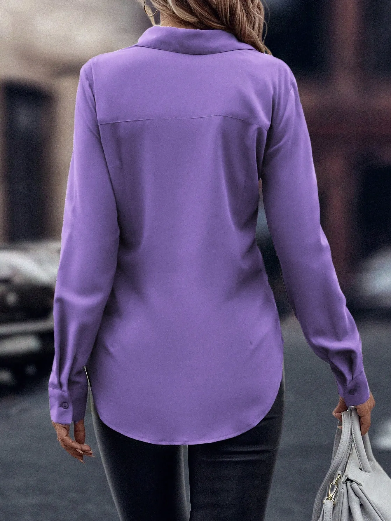 Curved Hem Hidden Button Through Shirt