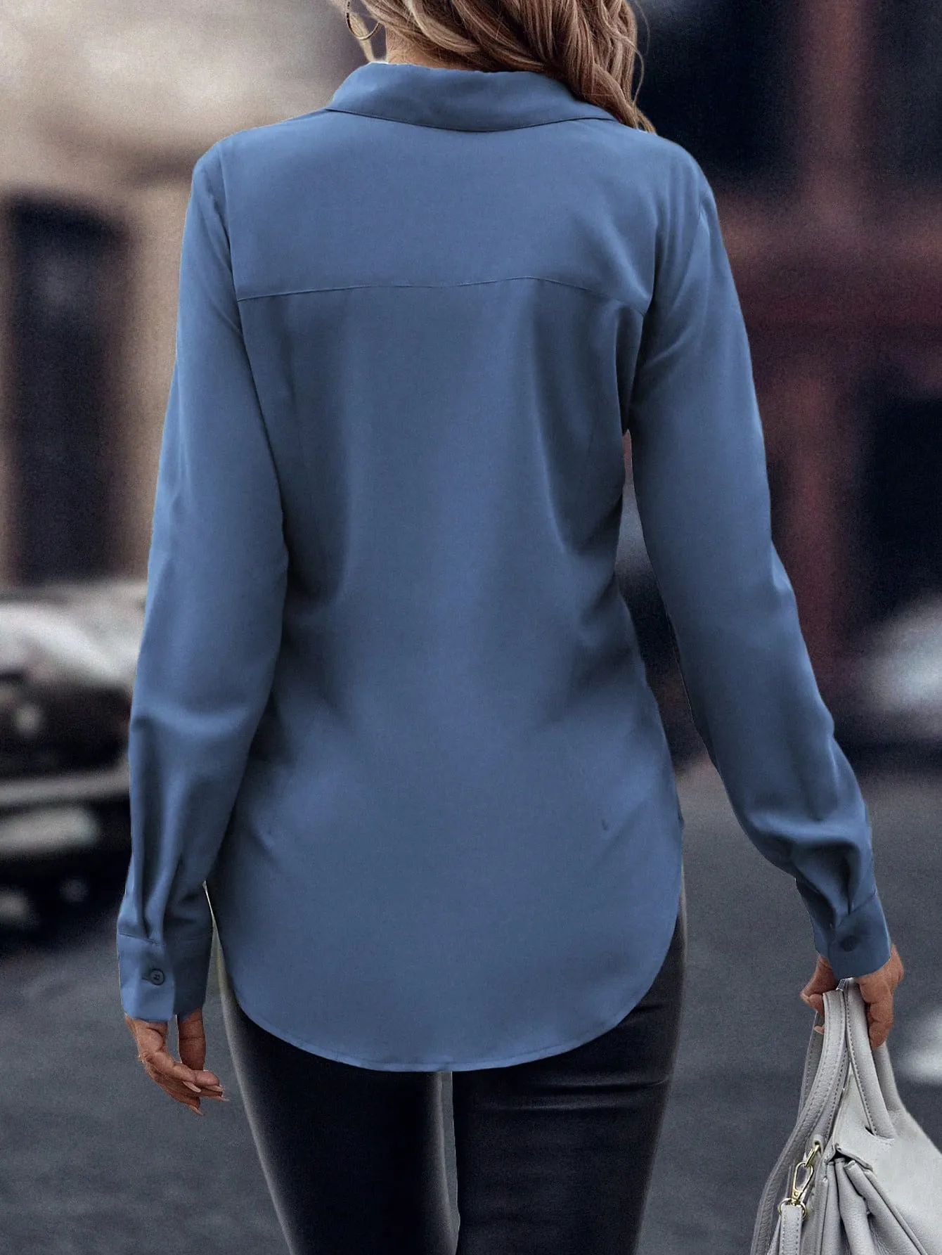 Curved Hem Hidden Button Through Shirt