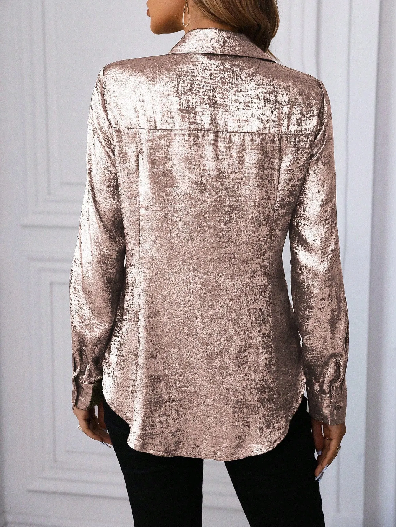 Curved Hem Hidden Button Through Shirt