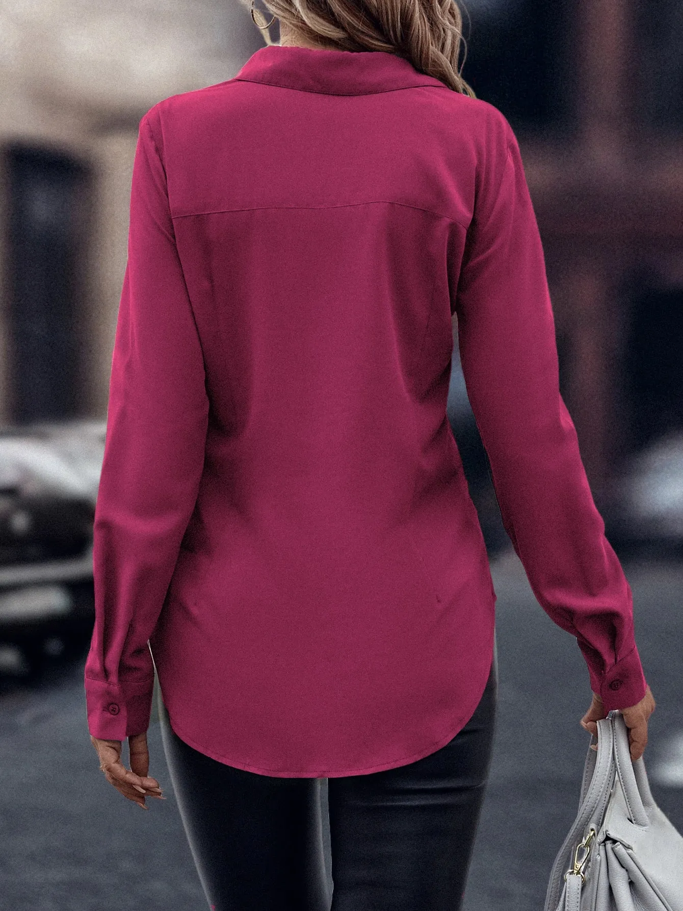 Curved Hem Hidden Button Through Shirt