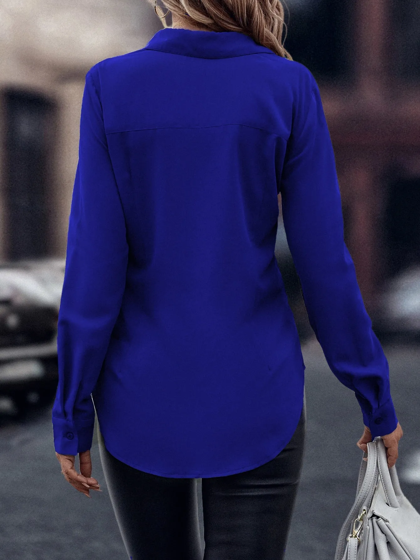 Curved Hem Hidden Button Through Shirt