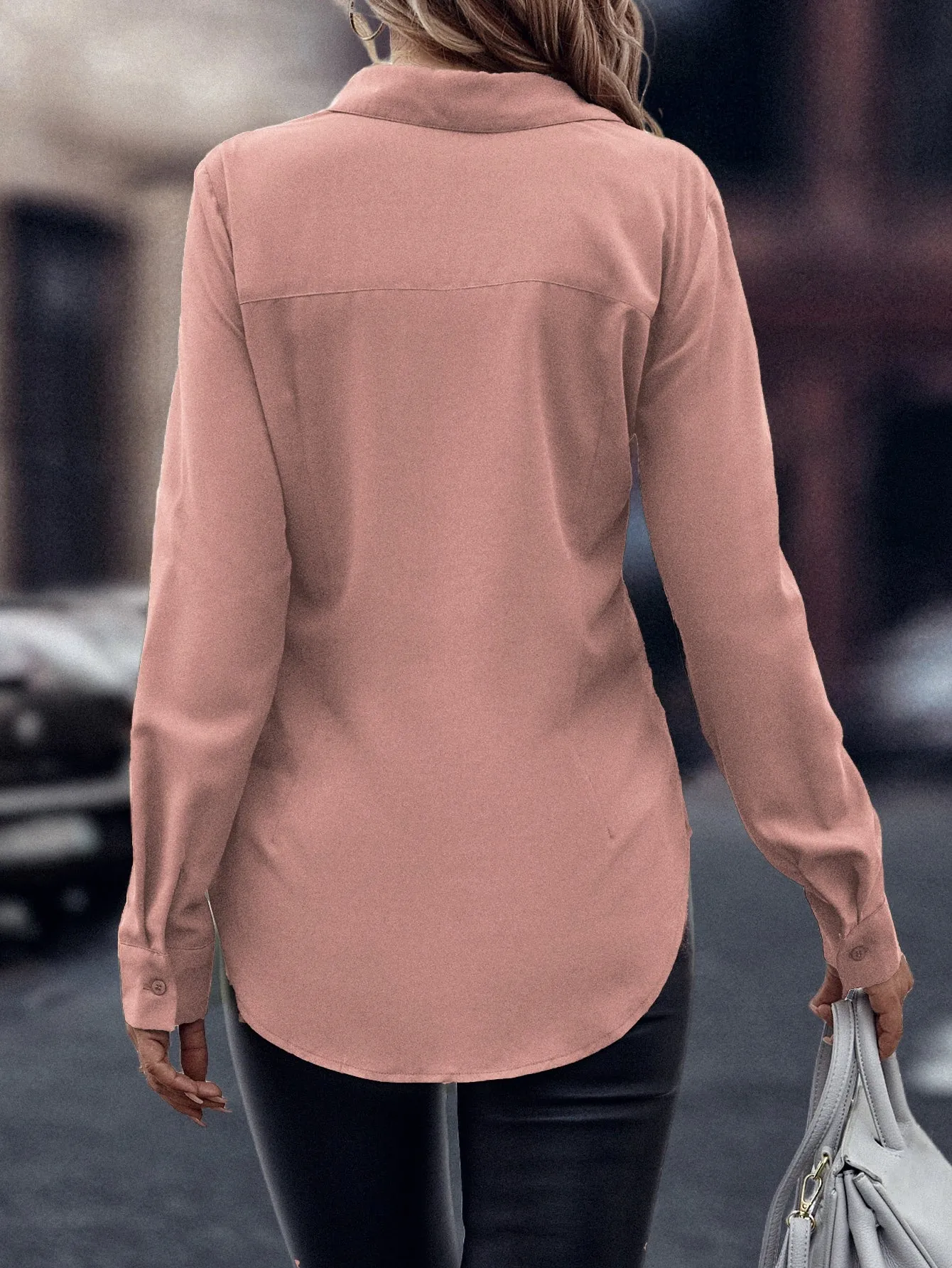 Curved Hem Hidden Button Through Shirt