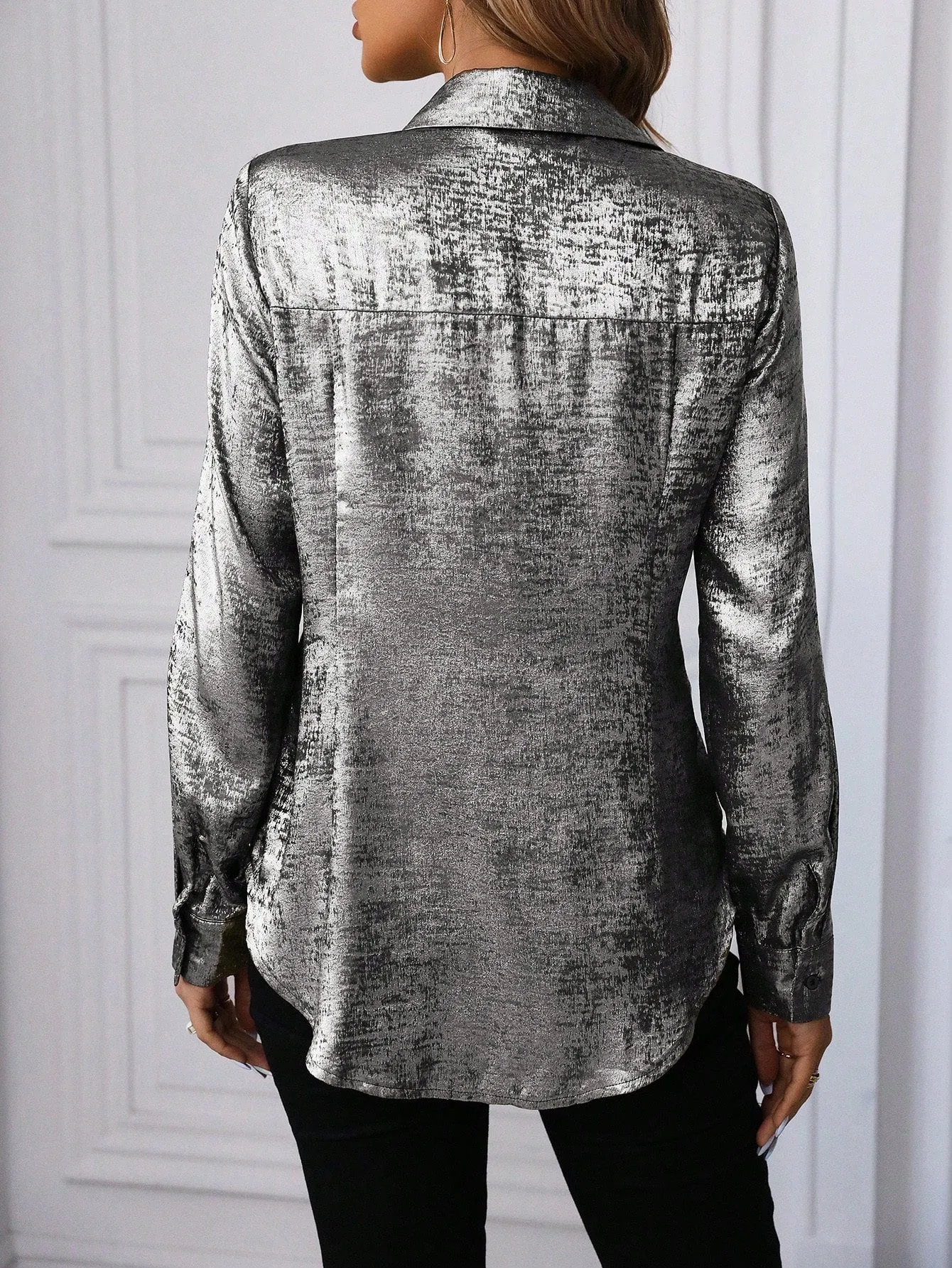 Curved Hem Hidden Button Through Shirt
