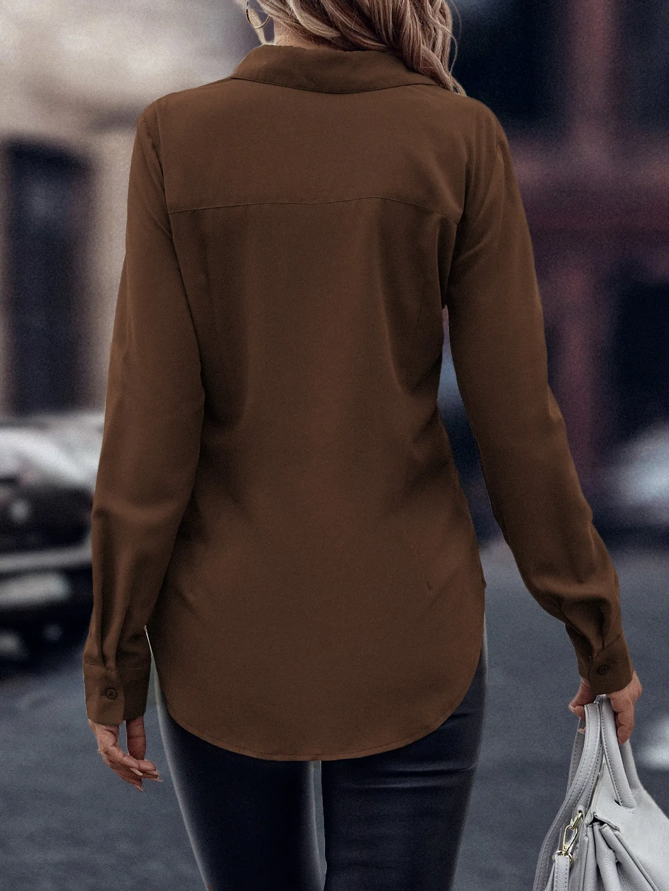 Curved Hem Hidden Button Through Shirt
