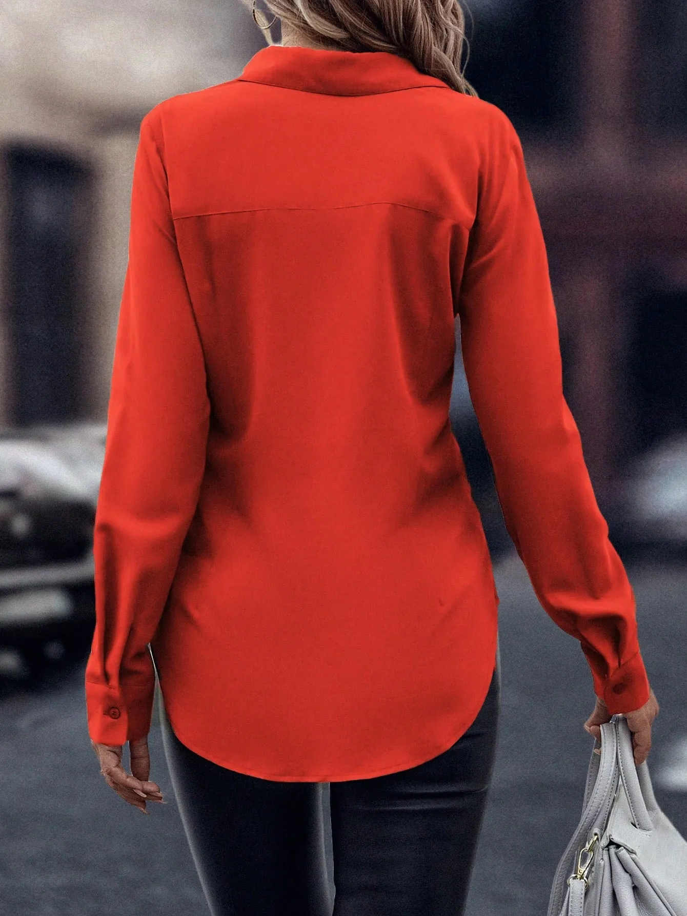 Curved Hem Hidden Button Through Shirt