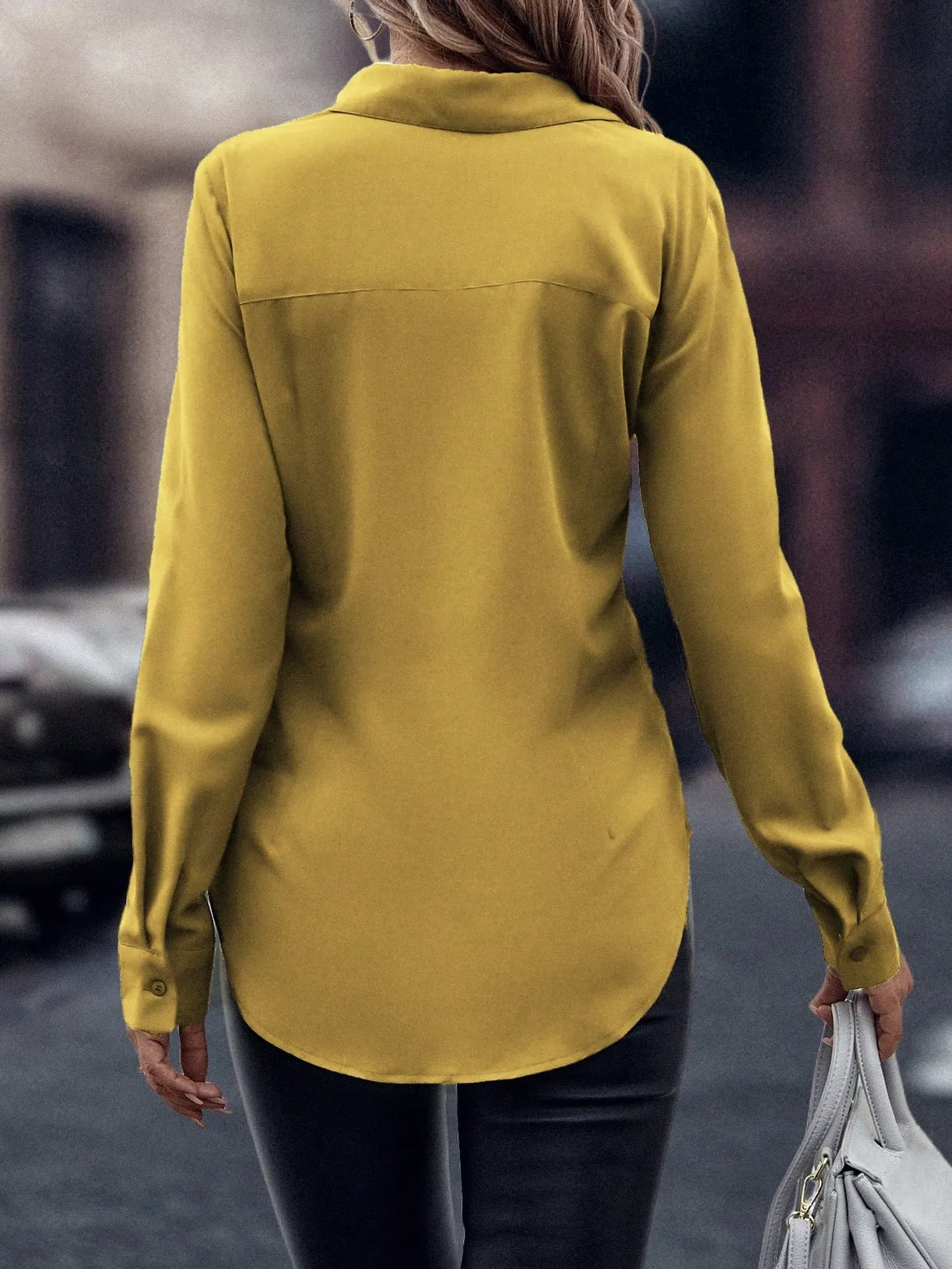 Curved Hem Hidden Button Through Shirt