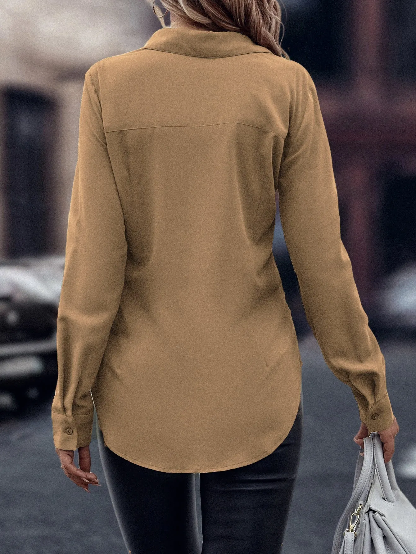 Curved Hem Hidden Button Through Shirt