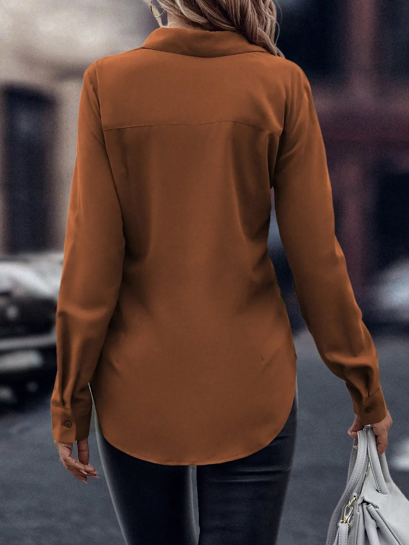 Curved Hem Hidden Button Through Shirt