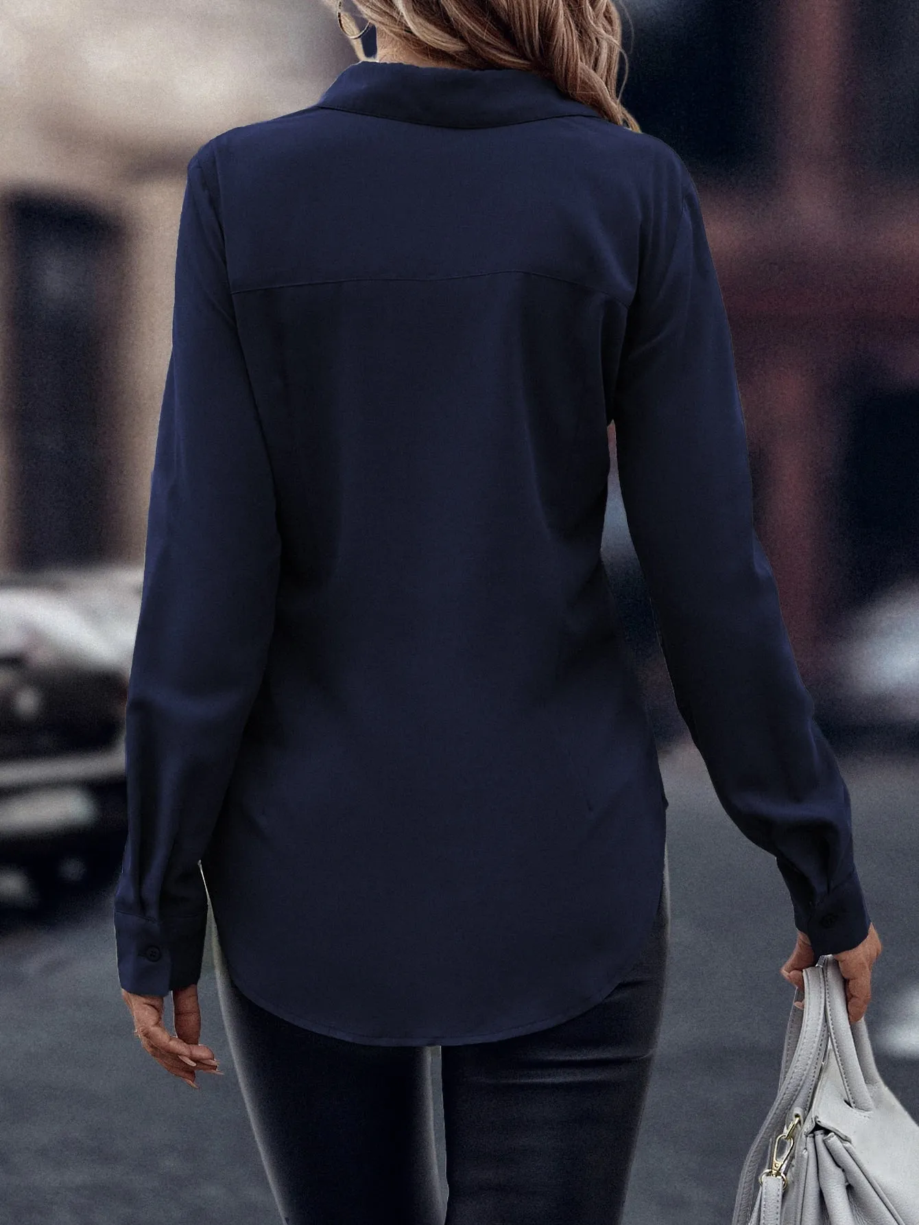 Curved Hem Hidden Button Through Shirt