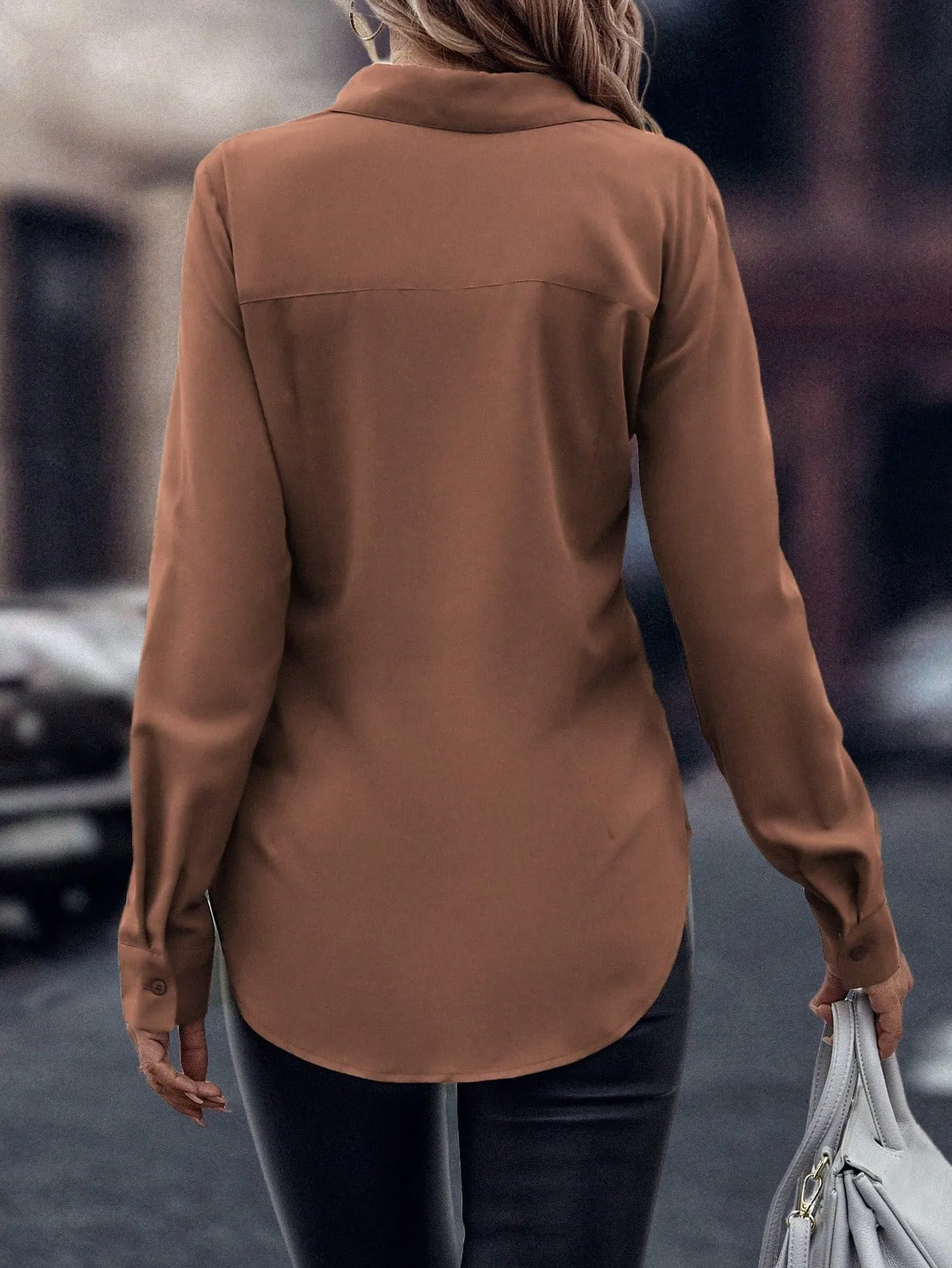 Curved Hem Hidden Button Through Shirt