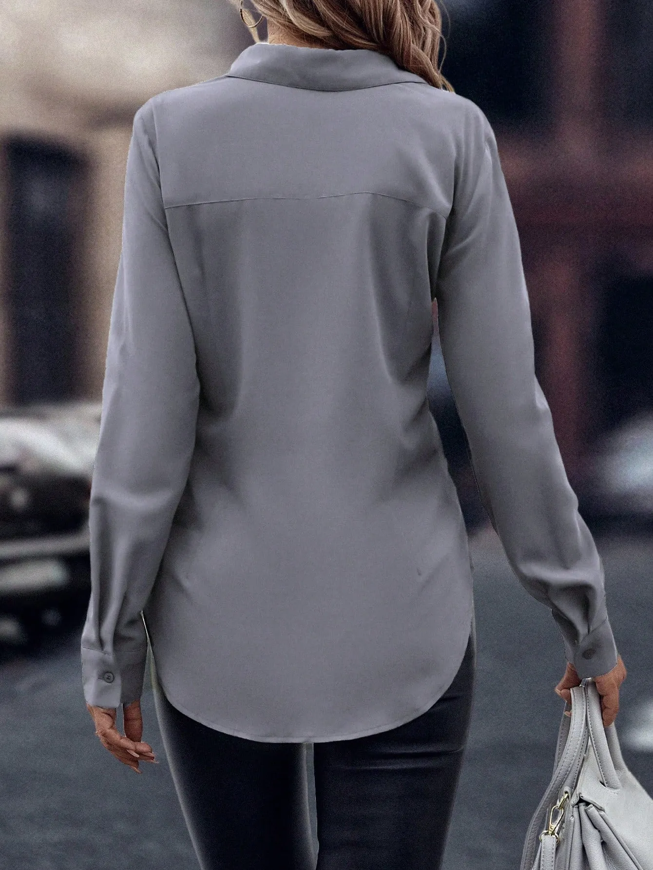 Curved Hem Hidden Button Through Shirt