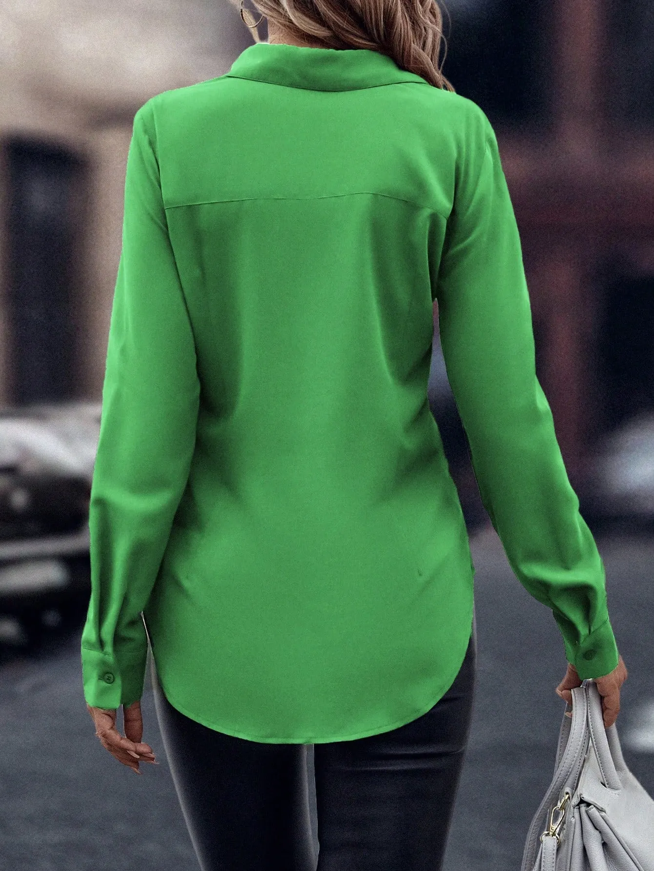 Curved Hem Hidden Button Through Shirt