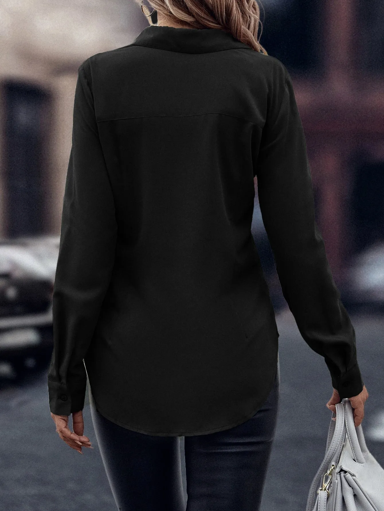 Curved Hem Hidden Button Through Shirt