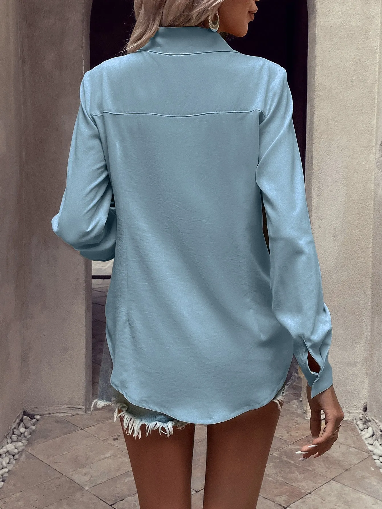 Curved Hem Hidden Button Through Shirt