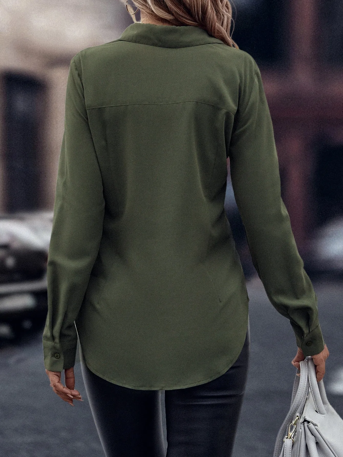 Curved Hem Hidden Button Through Shirt